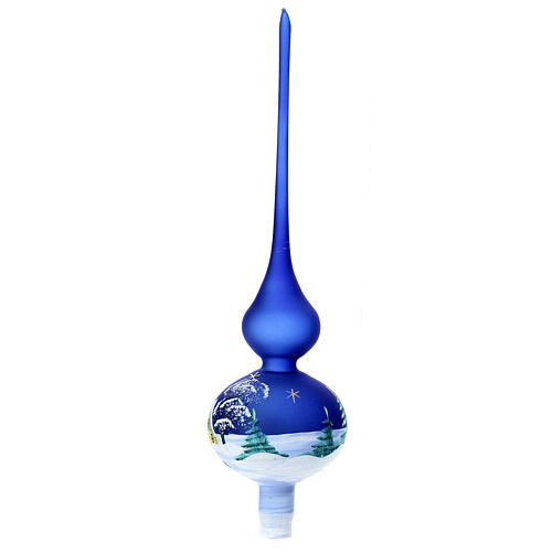 Baumspitze aus mundgeblasenem Glas, Blau, handbemalt, 35 cm 3