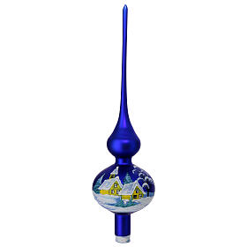 Christmas tree topper painted blown glass 35 cm blue