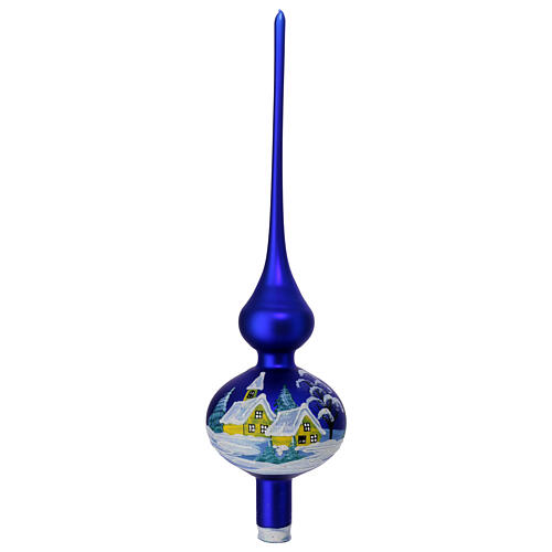 Christmas tree topper painted blown glass 35 cm blue 1