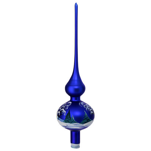 Christmas tree topper painted blown glass 35 cm blue 3