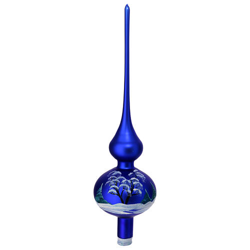 Christmas tree topper painted blown glass 35 cm blue 4