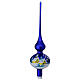 Christmas tree topper painted blown glass 35 cm blue s1