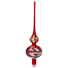 Ponteira árvore Natal aldeia nevada vidro soprado vermelho 35 cm