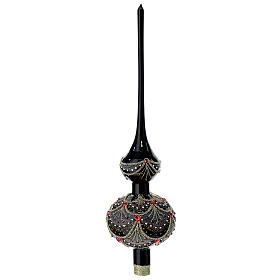 Black Christmas tree topper with red rhinestones, blown glass, 35 cm
