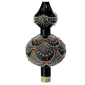 Black Christmas tree topper with red rhinestones, blown glass, 35 cm