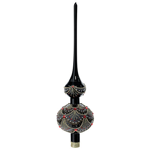 Black Christmas tree topper with red rhinestones, blown glass, 35 cm 3