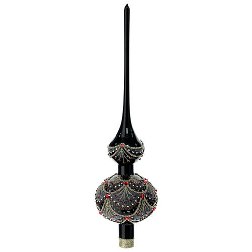 Black Christmas tree topper in blown glass with red rhinestones 35 cm 3