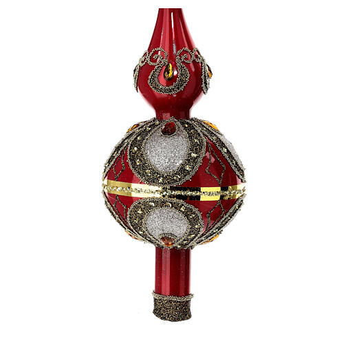 Red Christmas tree topper with amber rhinestones, 35 cm, blown glass 2