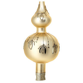 Matte golden Christmas tree topper with glittery lines, 35 cm, blown glass