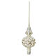 Polished white Christmas tree topper with glittery pattern, 35 cm, blown glass s1