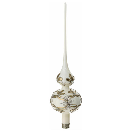 Decorated ivory blown glass Christmas tree topper 35 cm 1