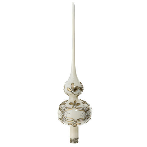 Decorated ivory blown glass Christmas tree topper 35 cm 3