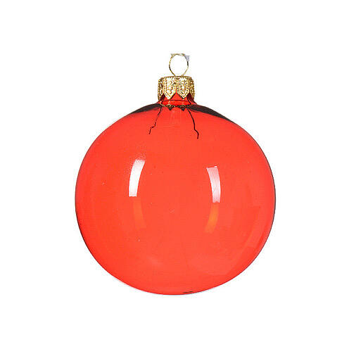Weihnachtsbaumkugeln, 6-teiliges Set, sortiert, Bordeaux/Grün/Rot, transparent, 80 mm, geblasenes Glas 1