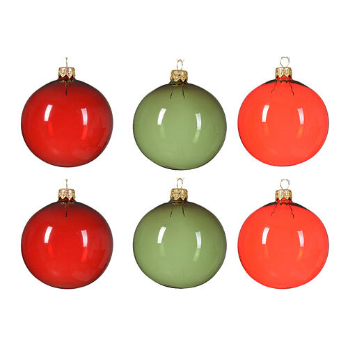 Weihnachtsbaumkugeln, 6-teiliges Set, sortiert, Bordeaux/Grün/Rot, transparent, 80 mm, geblasenes Glas 4
