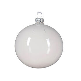 Weihnachtsbaumkugeln, 6-teiliges Set, sortiert, Weiß/Himmelblau/Pfirsich, transparent, 80 mm, geblasenes Glas