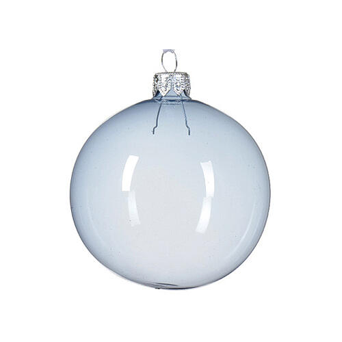 Weihnachtsbaumkugeln, 6-teiliges Set, sortiert, Weiß/Himmelblau/Pfirsich, transparent, 80 mm, geblasenes Glas 1