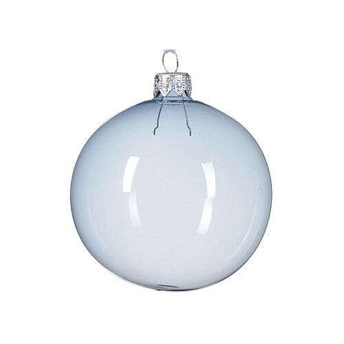 Christmas balls of 80 mm, white, peach and cerulean clear blown glass 1