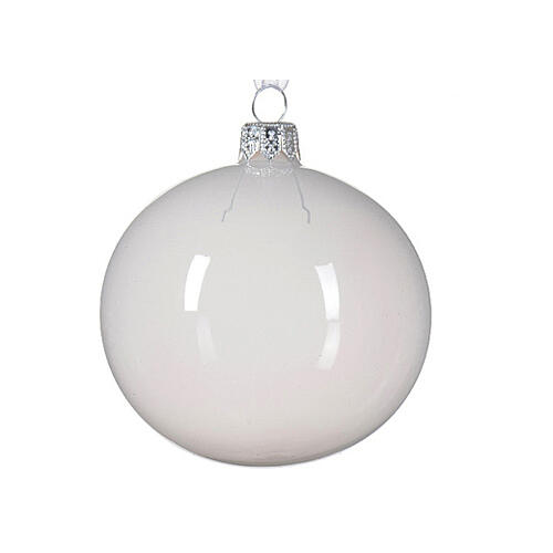 Christmas balls of 80 mm, white, peach and cerulean clear blown glass 2