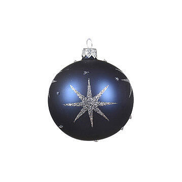 Weihnachtsbaumkugeln, 6-teiliges Set, sortiert, mit Sternendekor, Weiß/Himmelblau/Mitternachtsblau, matt/glänzend, 80 mm, geblasenes Glas 1