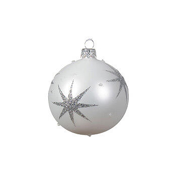 Weihnachtsbaumkugeln, 6-teiliges Set, sortiert, mit Sternendekor, Weiß/Himmelblau/Mitternachtsblau, matt/glänzend, 80 mm, geblasenes Glas 3