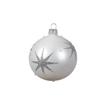Christmas balls of 80 mm, white, cerulean and dark blue blown glass, matte and glossy finish with glittery star 3