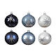 Christmas balls of 80 mm, white, cerulean and dark blue blown glass, matte and glossy finish with glittery star s4