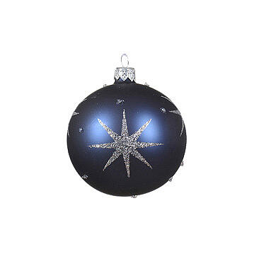 Boules de Noël motif étoiles 80 mm set mat et brillant blanc céruléen bleu nuit 1