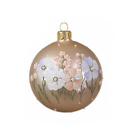 Bombka bożonarodzeniowa dekorowana, kwiaty, tło złote lub białe, szkło dmuchane wyk. matowe, 80 mm