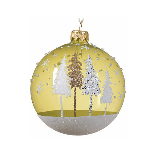 Weihnachtsbaumkugeln, 6-teiliges Set, sortiert, Winterlandschaft, Pistaziengrün, transparent/matt, 80 mm, geblasenes Glas 1