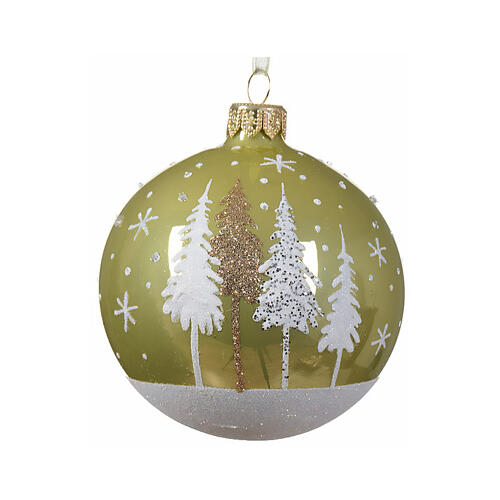 Weihnachtsbaumkugeln, 6-teiliges Set, sortiert, Winterlandschaft, Pistaziengrün, transparent/matt, 80 mm, geblasenes Glas 3