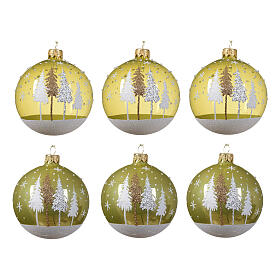 Conjunto bolas de Natal 80 mm verde-pistache brilhante transparente vidro soprado decorado