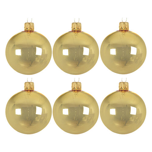 Set of 6 Christmas balls, golden blown glass, 60 mm 1