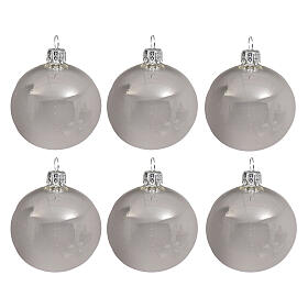 Set of 6 Christmas balls, shiny silver blown glass, 60 mm