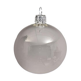 Set of 6 shiny silver Christmas baubles 60 mm blown glass