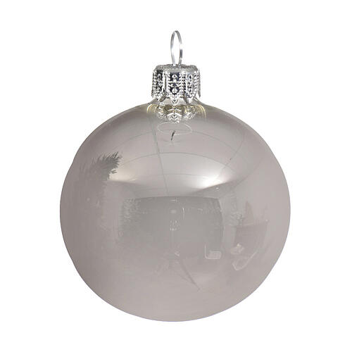 Set of 6 shiny silver Christmas baubles 60 mm blown glass 2