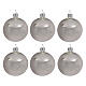 Set of 6 shiny silver Christmas baubles 60 mm blown glass s1
