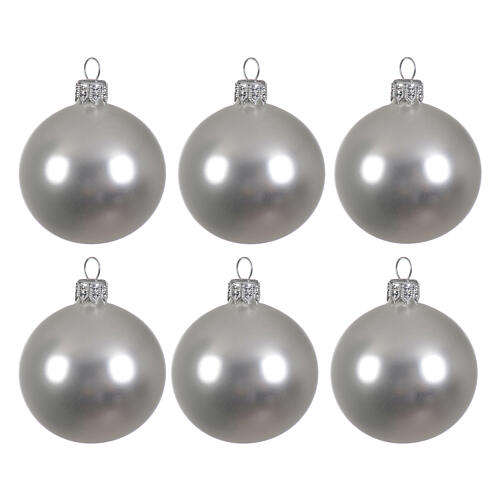 Set of 6 Christmas balls, matte silver blown glass, 60 mm 1