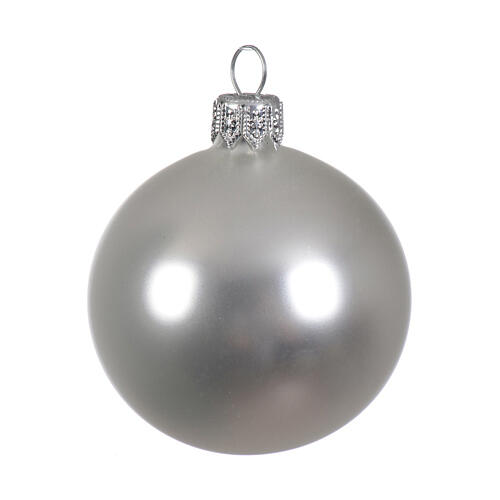 Set of 6 Christmas balls, matte silver blown glass, 60 mm 2