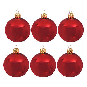 Weihnachtsbaumkugeln, 6-teiliges Set, Rot, glänzend, 60 mm, geblasenes Glas