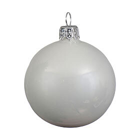 Weihnachtsbaumkugeln, 6-teiliges Set, Weiß, glänzend, 60 mm, geblasenes Glas