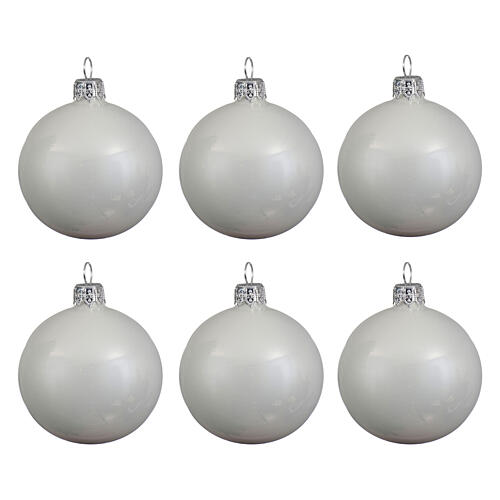 Palline 6pz Natale bianco lucido vetro soffiato 60 mm  1