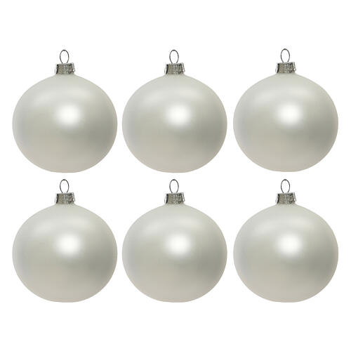 Weihnachtsbaumkugeln, 6-teiliges Set, Weiß, matt, 60 mm, geblasenes Glas 1