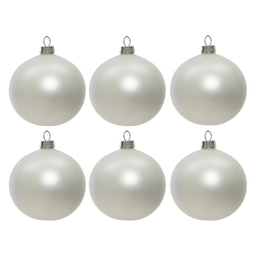Set of 6 Christmas balls, matte white blown glass, 60 mm 1