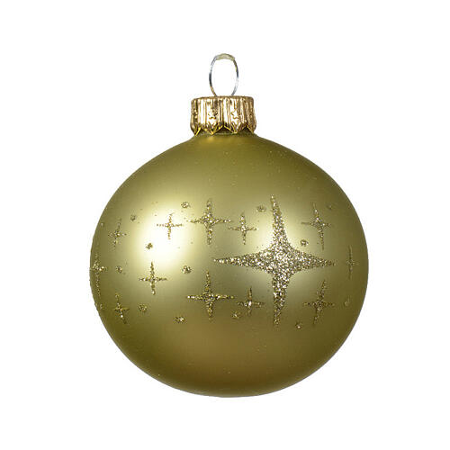 Weihnachtsbaumkugeln, 6-teiliges Set, sortiert, mit Sternendekor, Pistaziengrün, matt/glänzend, 60 mm, geblasenes Glas 3
