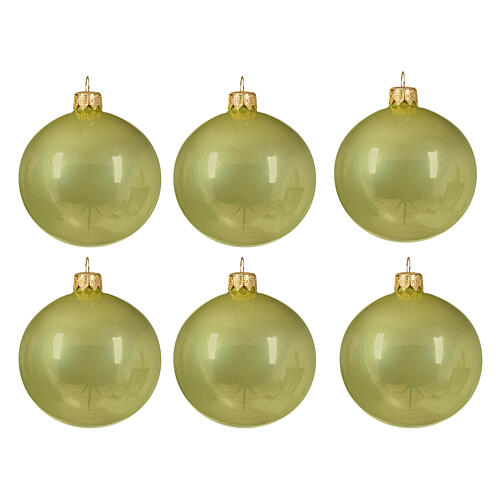 Weihnachtsbaumkugeln, 6-teiliges Set, sortiert, mit Sternendekor, Pistaziengrün, matt/glänzend, 60 mm, geblasenes Glas 4