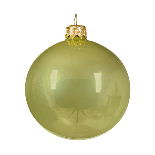 Weihnachtsbaumkugeln, 6-teiliges Set, sortiert, mit Sternendekor, Pistaziengrün, matt/glänzend, 60 mm, geblasenes Glas 5