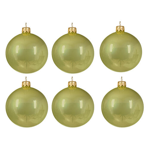 Set 6 palline natalizie verde pistacchio vetro soffiato 60 mm 4