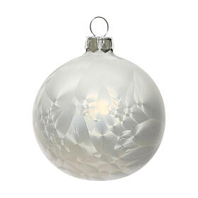 Set of 6 ice white Christmas baubles 60 mm blown glass