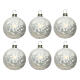 Set of 6 ice white Christmas baubles 60 mm blown glass s1