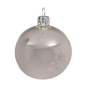 Weihnachtsbaumkugeln, 6-teiliges Set, silberfarben, glänzend, 80 mm, geblasenes Glas